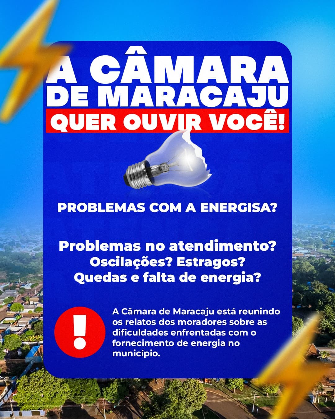 Câmara de Maracaju abre formulário para reunir reclamações da população sobre o fornecimento de energia
